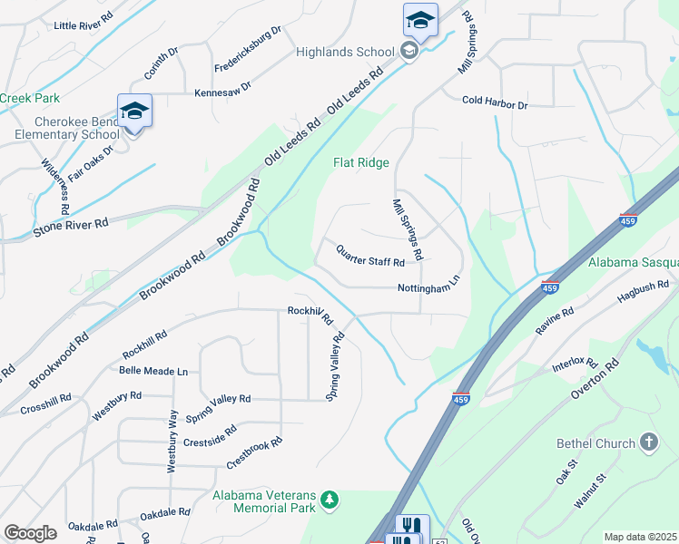 map of restaurants, bars, coffee shops, grocery stores, and more near 4810 Nottingham Lane in Birmingham