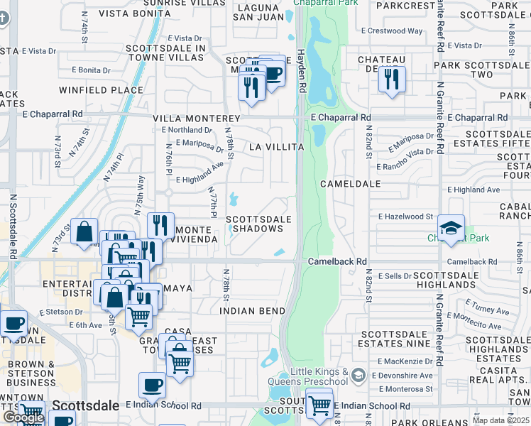 map of restaurants, bars, coffee shops, grocery stores, and more near 7930 East Camelback Road in Scottsdale