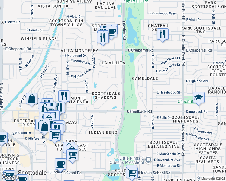 map of restaurants, bars, coffee shops, grocery stores, and more near 7930 East Camelback Road in Scottsdale