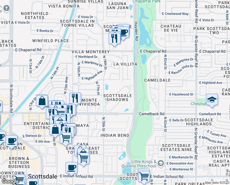 map of restaurants, bars, coffee shops, grocery stores, and more near in Scottsdale