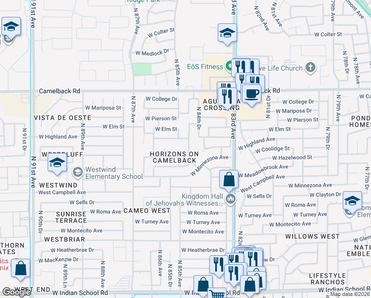 map of restaurants, bars, coffee shops, grocery stores, and more near 4614 North 84th Lane in Phoenix