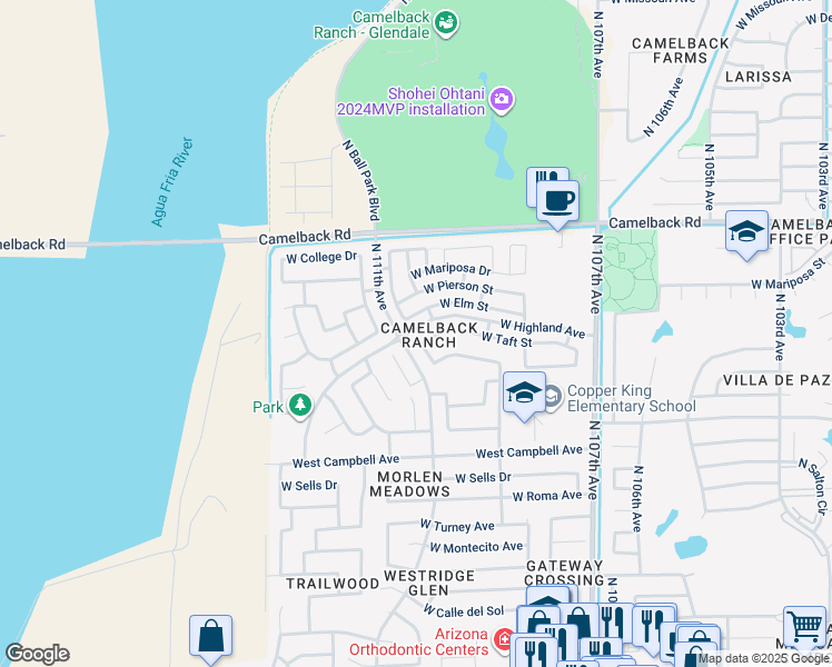 map of restaurants, bars, coffee shops, grocery stores, and more near 10964 West Taft Street in Phoenix