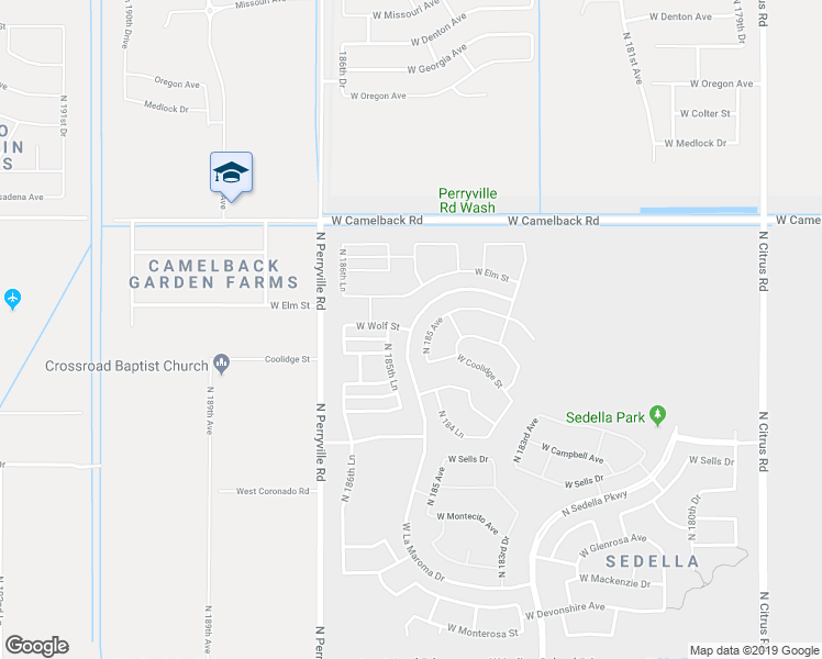 map of restaurants, bars, coffee shops, grocery stores, and more near 18344 West Wolf Street in Goodyear