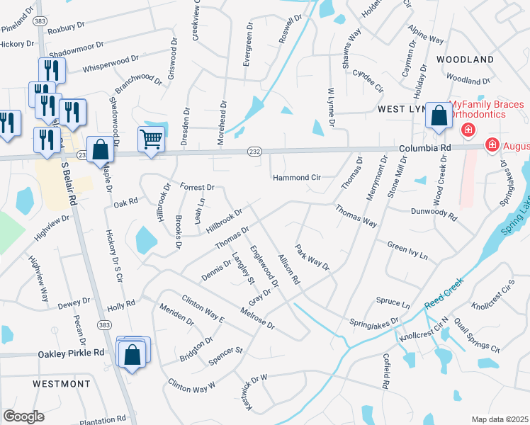 map of restaurants, bars, coffee shops, grocery stores, and more near 4134 Allison Road in Augusta