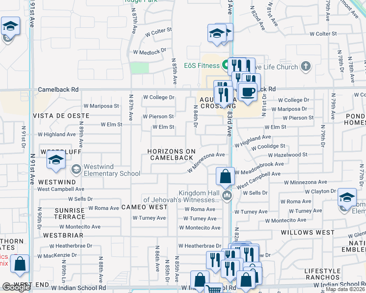 map of restaurants, bars, coffee shops, grocery stores, and more near 4614 North 84th Lane in Phoenix