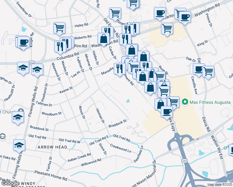 map of restaurants, bars, coffee shops, grocery stores, and more near 3895 Miramar Drive Extension in Martinez