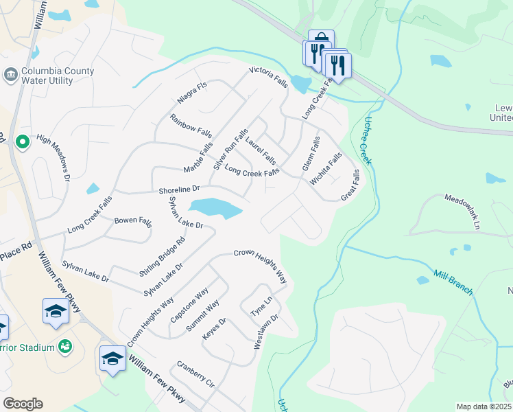 map of restaurants, bars, coffee shops, grocery stores, and more near 2044 Shoreline Drive in Grovetown