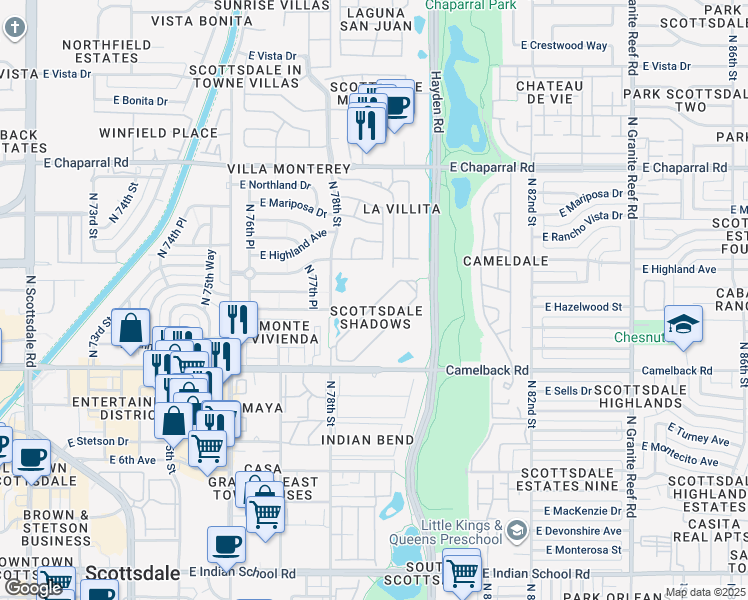 map of restaurants, bars, coffee shops, grocery stores, and more near in Scottsdale