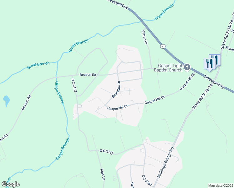 map of restaurants, bars, coffee shops, grocery stores, and more near 2820 Rosedale Dr in Orangeburg