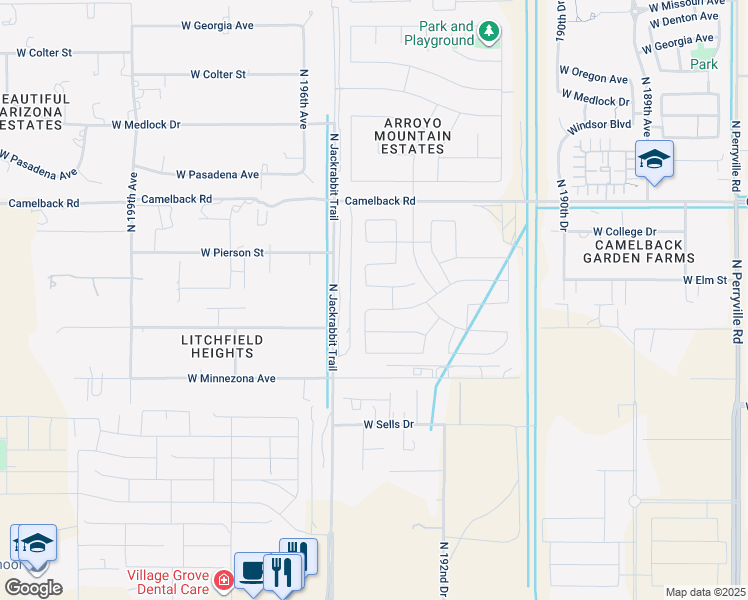 map of restaurants, bars, coffee shops, grocery stores, and more near 19451 West Highland Avenue in Litchfield Park