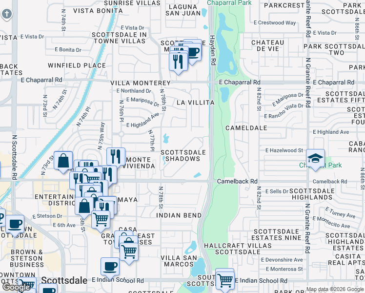map of restaurants, bars, coffee shops, grocery stores, and more near in Scottsdale
