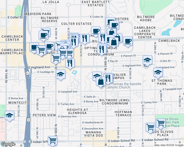 map of restaurants, bars, coffee shops, grocery stores, and more near 13201 N Stone View Trail in Fountain Hills