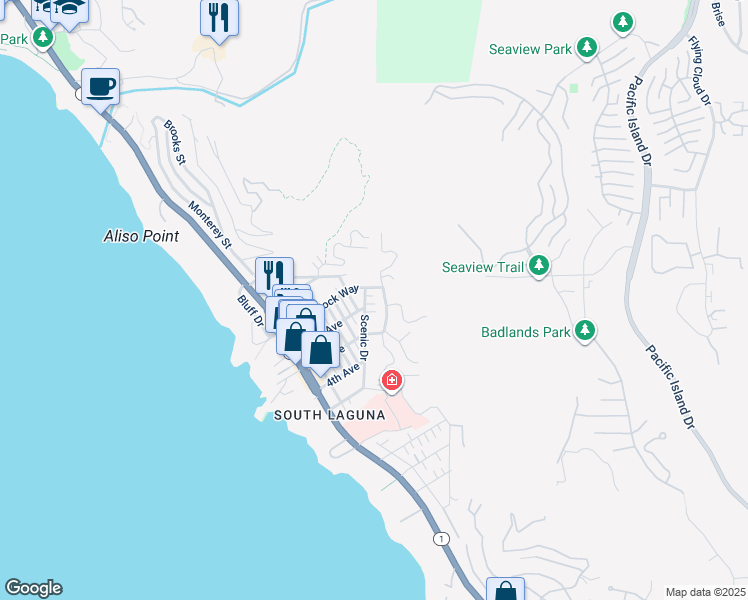 map of restaurants, bars, coffee shops, grocery stores, and more near 31611 Mar Vista Avenue in Laguna Beach