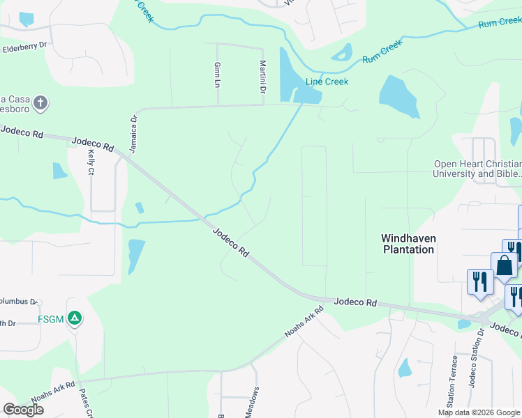 map of restaurants, bars, coffee shops, grocery stores, and more near 55 Spivey Chase Lane in Jonesboro