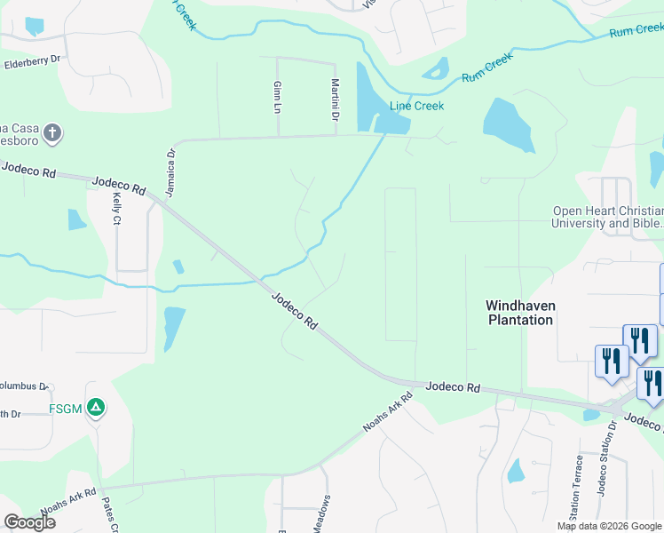 map of restaurants, bars, coffee shops, grocery stores, and more near 55 Spivey Chase Lane in Jonesboro