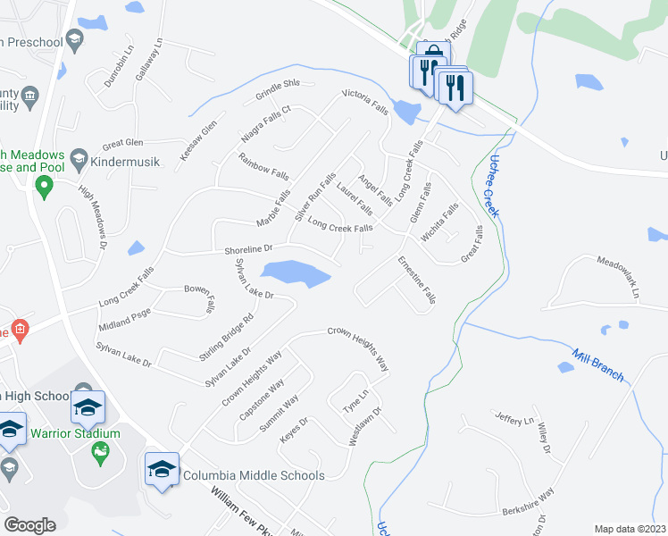 map of restaurants, bars, coffee shops, grocery stores, and more near 2035 Shoreline Drive in Grovetown