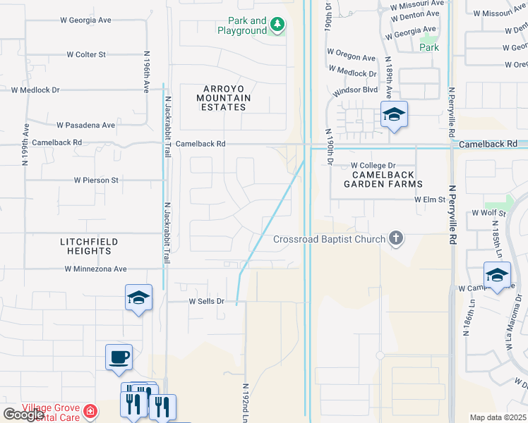 map of restaurants, bars, coffee shops, grocery stores, and more near 19224 West Wolf Street in Litchfield Park