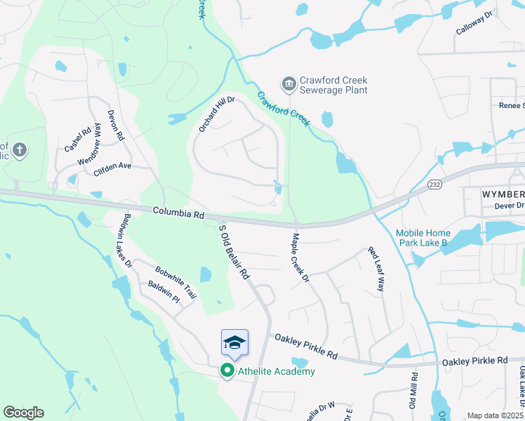 map of restaurants, bars, coffee shops, grocery stores, and more near 117 Orchard Hill Court in Grovetown