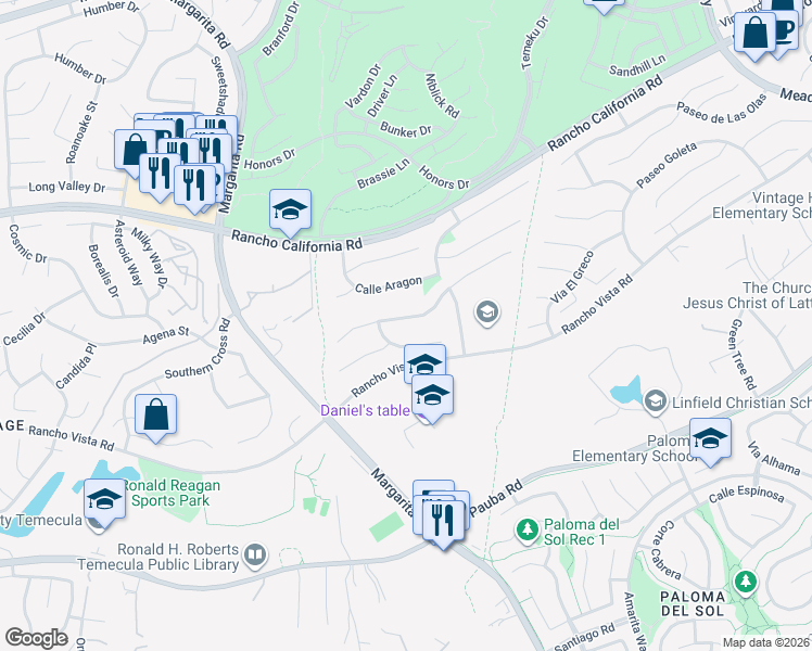 map of restaurants, bars, coffee shops, grocery stores, and more near 31049 Corte Arroyo Vista in Temecula