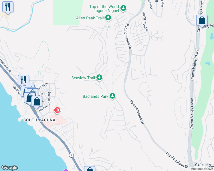 map of restaurants, bars, coffee shops, grocery stores, and more near 31552 Sea Shadows Way in Laguna Niguel