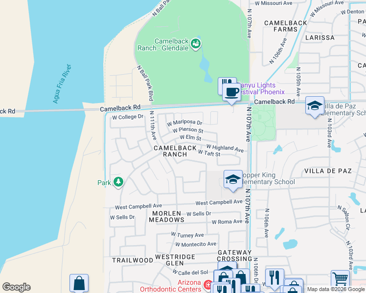 map of restaurants, bars, coffee shops, grocery stores, and more near 10940 West Taft Street in Phoenix