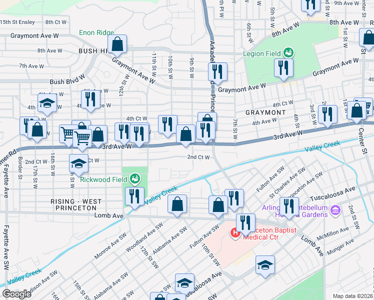 map of restaurants, bars, coffee shops, grocery stores, and more near 906 3rd Avenue West in Birmingham
