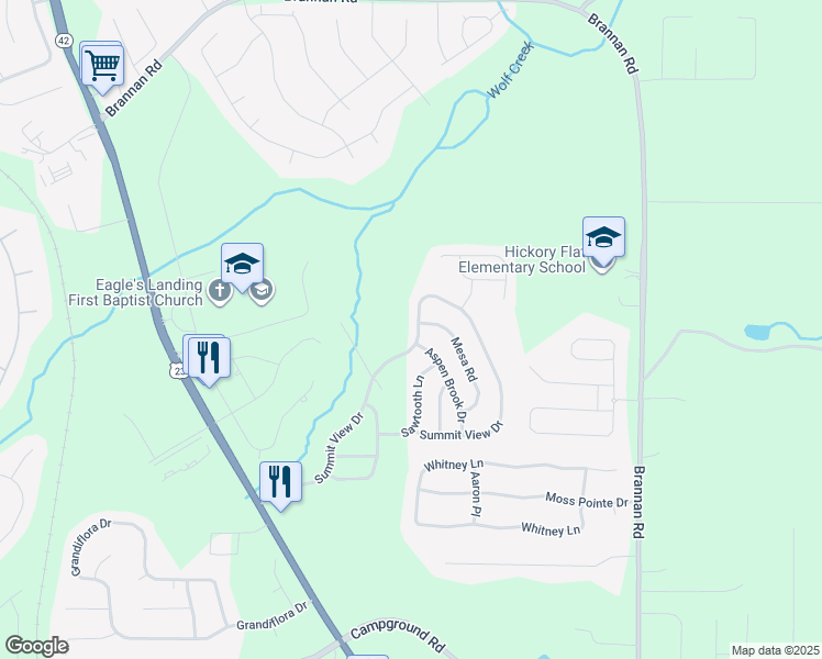 map of restaurants, bars, coffee shops, grocery stores, and more near 207 Summit View Drive in McDonough