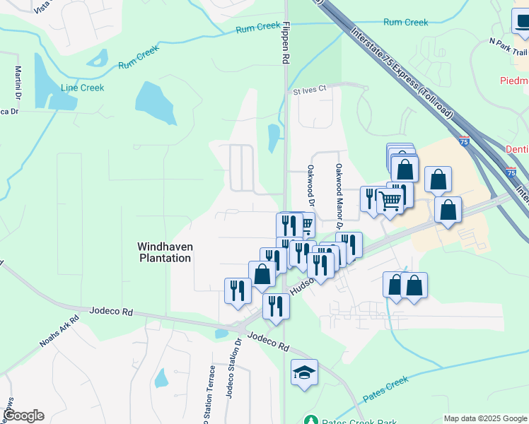 map of restaurants, bars, coffee shops, grocery stores, and more near 27 April Avenue in Stockbridge