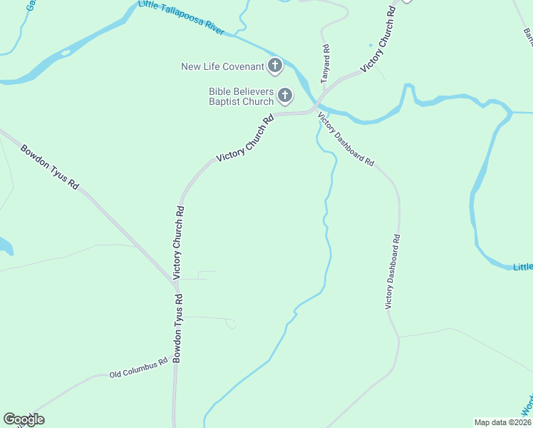 map of restaurants, bars, coffee shops, grocery stores, and more near 2390 Victory Church Road in Bowdon