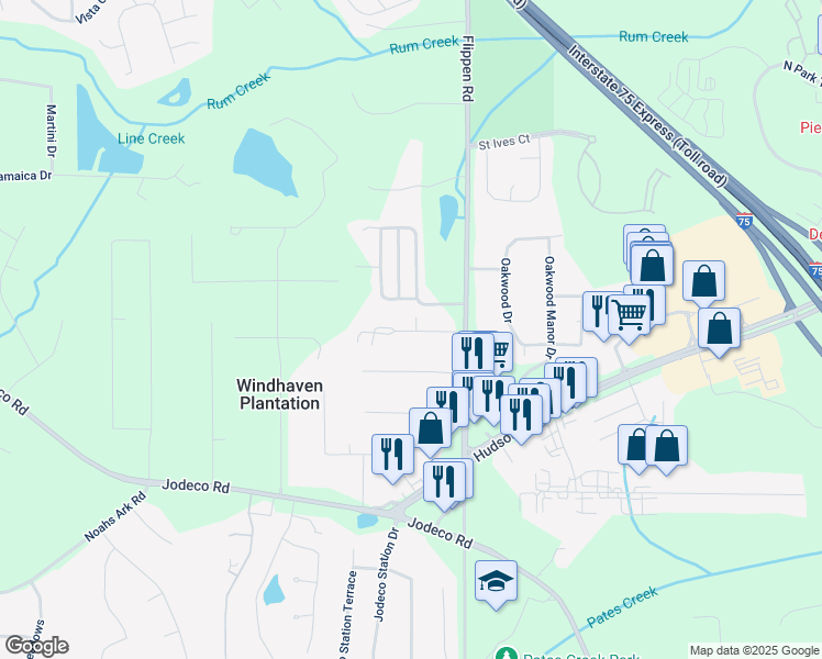 map of restaurants, bars, coffee shops, grocery stores, and more near 49 April Avenue in Stockbridge