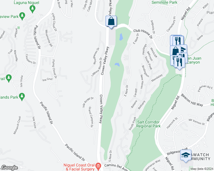 map of restaurants, bars, coffee shops, grocery stores, and more near 31574 West Nine Drive in Laguna Niguel