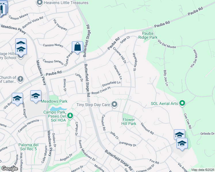 map of restaurants, bars, coffee shops, grocery stores, and more near 32809 Stonefield Lane in Temecula