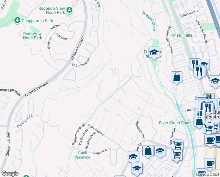 map of restaurants, bars, coffee shops, grocery stores, and more near 31561 Peppertree-Bend in San Juan Capistrano