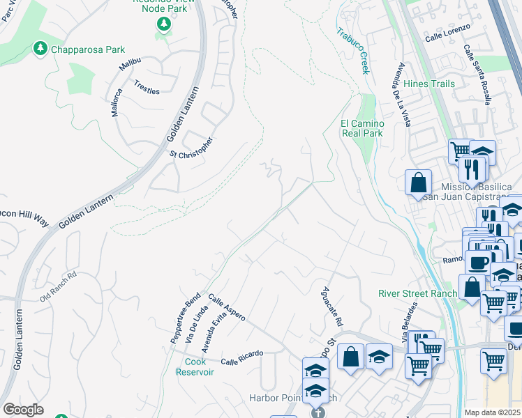 map of restaurants, bars, coffee shops, grocery stores, and more near 31561 Peppertree-Bend in San Juan Capistrano