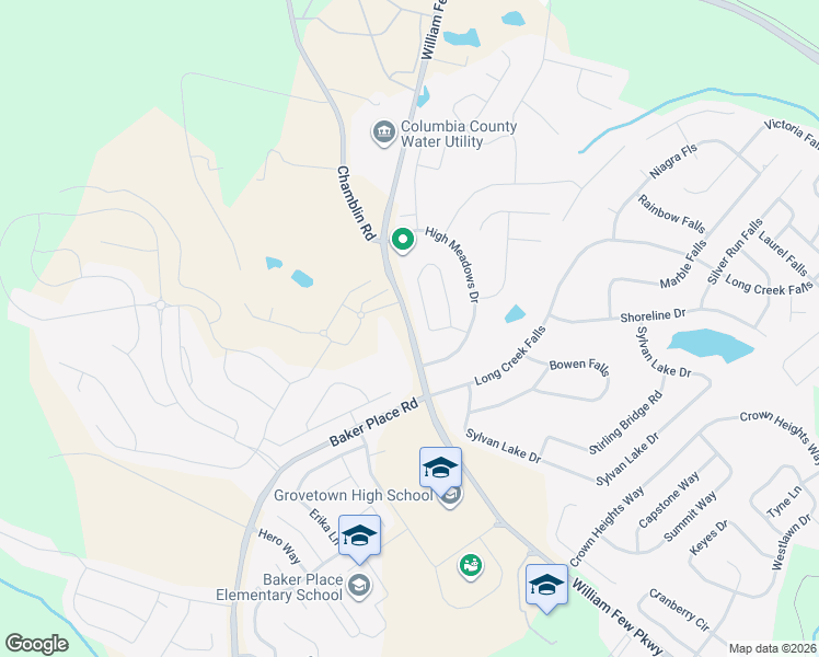 map of restaurants, bars, coffee shops, grocery stores, and more near 2110 William Few Parkway in Grovetown