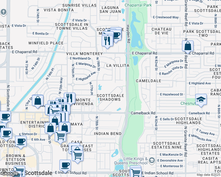 map of restaurants, bars, coffee shops, grocery stores, and more near 7970 East Camelback Road in Scottsdale