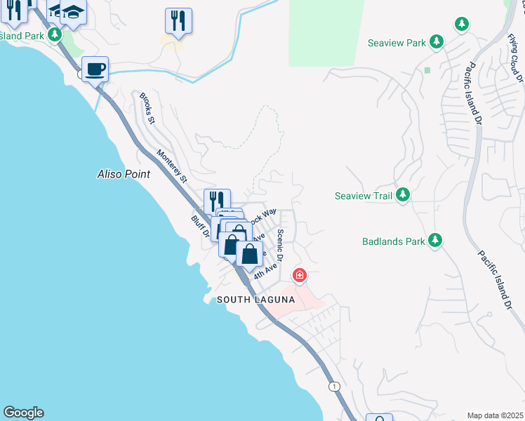 map of restaurants, bars, coffee shops, grocery stores, and more near 31592 West Street in Laguna Beach