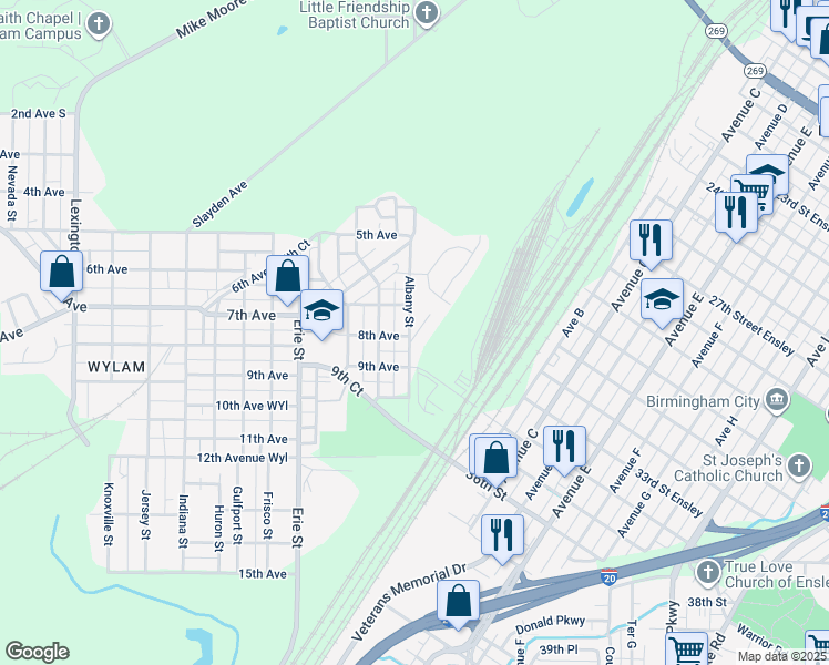 map of restaurants, bars, coffee shops, grocery stores, and more near 756 Attalla Place in Birmingham