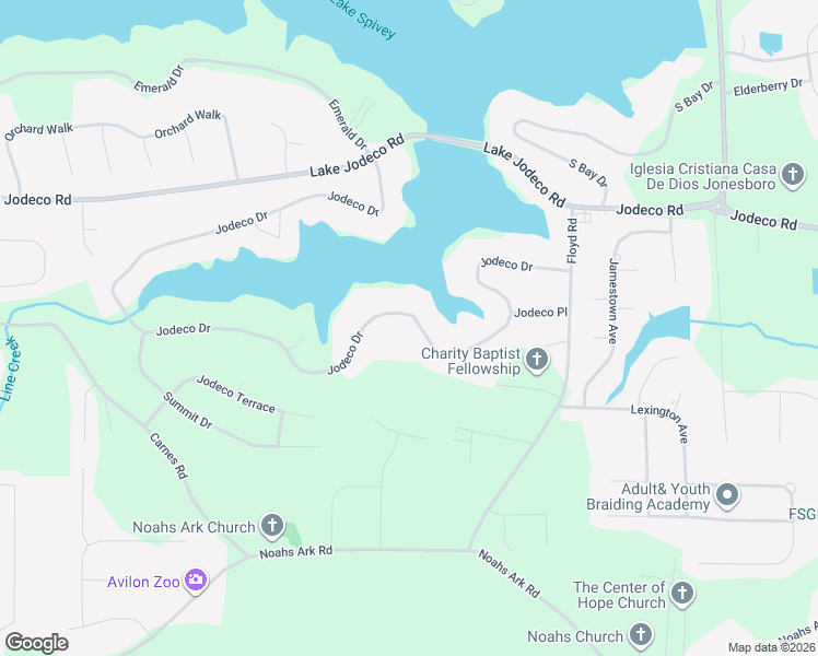 map of restaurants, bars, coffee shops, grocery stores, and more near 3114 Jodeco Drive in Jonesboro