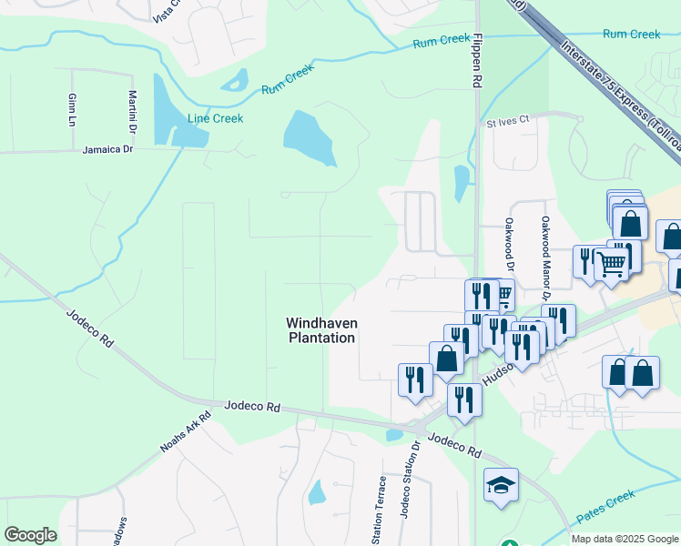 map of restaurants, bars, coffee shops, grocery stores, and more near 19 Margrit Court in Stockbridge