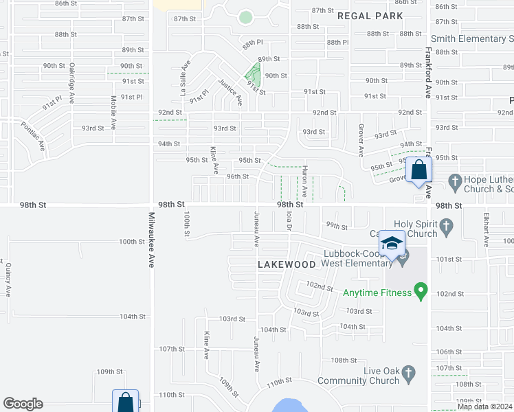 map of restaurants, bars, coffee shops, grocery stores, and more near 9608 Iola Avenue in Lubbock