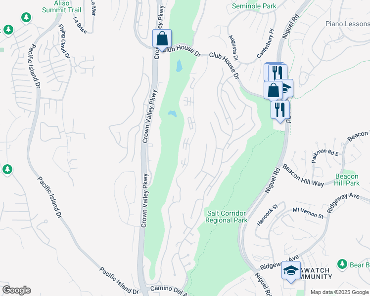 map of restaurants, bars, coffee shops, grocery stores, and more near 31595 East Nine Drive in Laguna Niguel