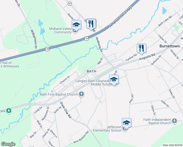 map of restaurants, bars, coffee shops, grocery stores, and more near in Burnettown