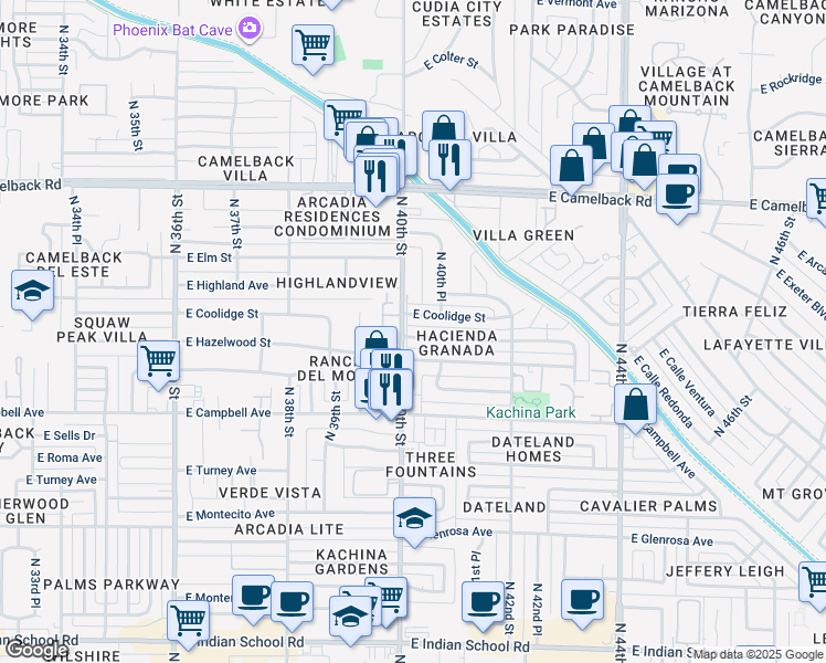 map of restaurants, bars, coffee shops, grocery stores, and more near 4002 East Patricia Jane Drive in Phoenix