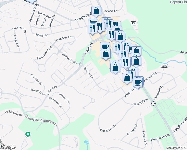 map of restaurants, bars, coffee shops, grocery stores, and more near 138 West Middlebury Lane Southwest in Aiken