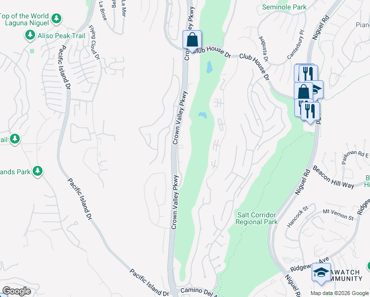 map of restaurants, bars, coffee shops, grocery stores, and more near 31574 West Nine Drive in Laguna Niguel