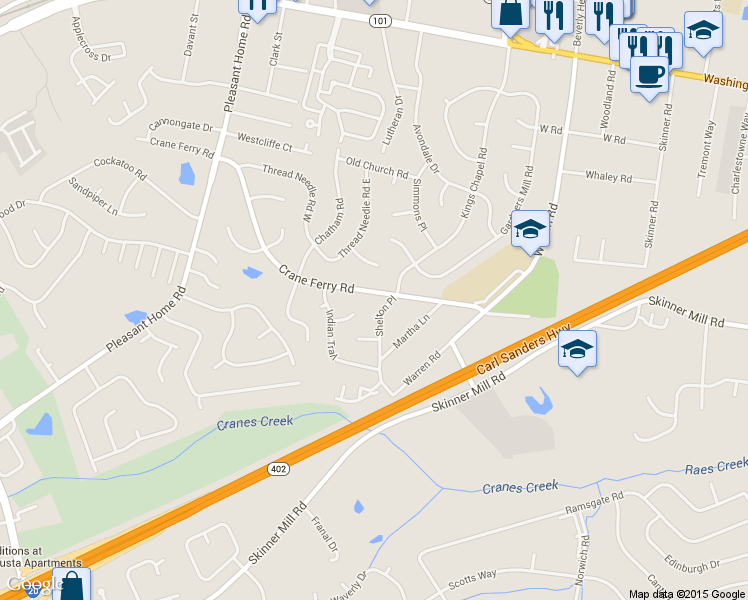 map of restaurants, bars, coffee shops, grocery stores, and more near 3204 Crane Ferry Road in Augusta