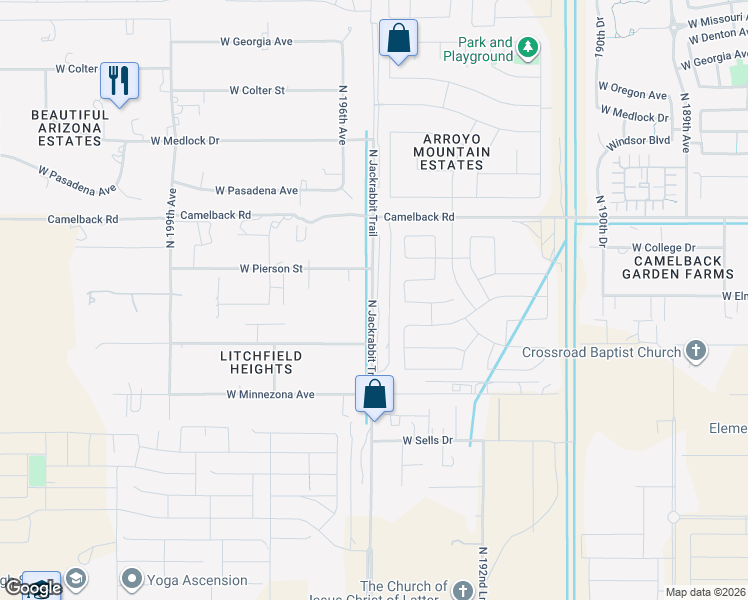 map of restaurants, bars, coffee shops, grocery stores, and more near 4545 North 195th Avenue in Litchfield Park