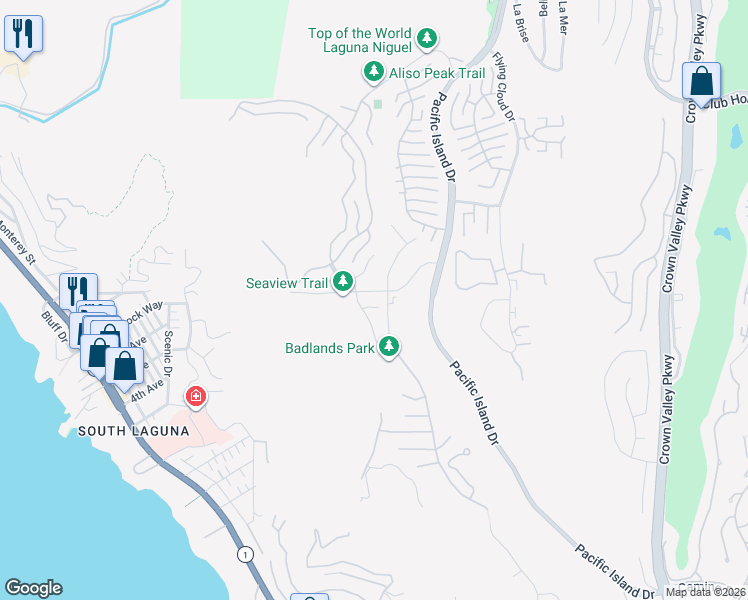map of restaurants, bars, coffee shops, grocery stores, and more near 22711 Las Brisas Circle in Laguna Niguel