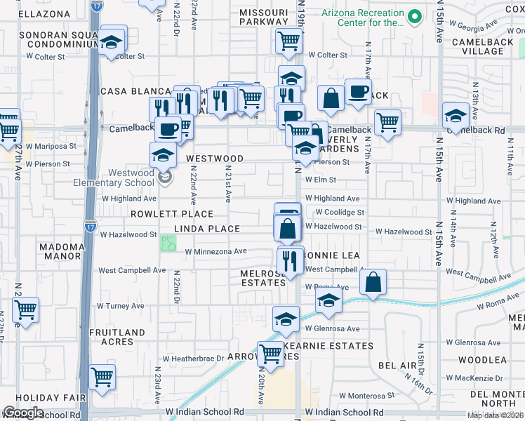 map of restaurants, bars, coffee shops, grocery stores, and more near 4669 North 21st Avenue in Phoenix